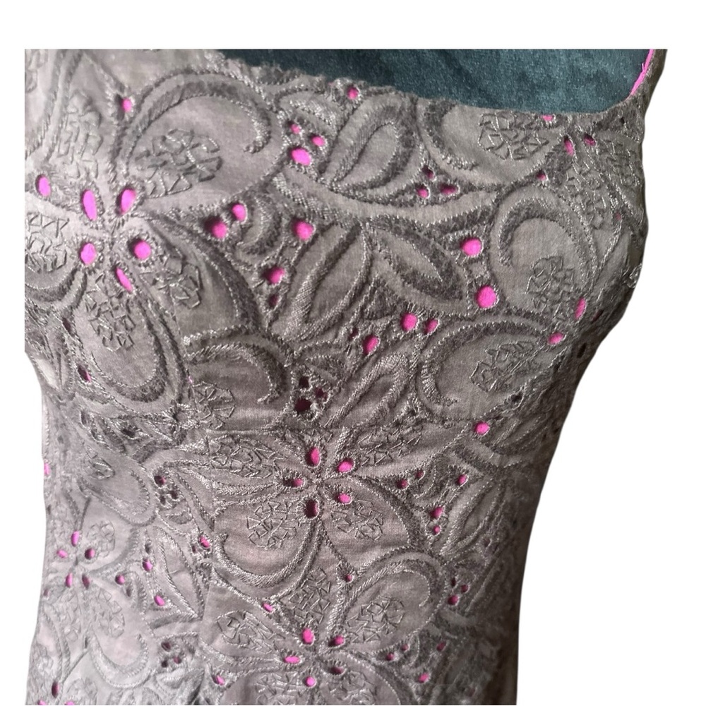 Ann Taylor Women’s 4 Brown Eyelet Lace Sundress – Pink Lining, Spaghetti Straps - Picture 3 of 13